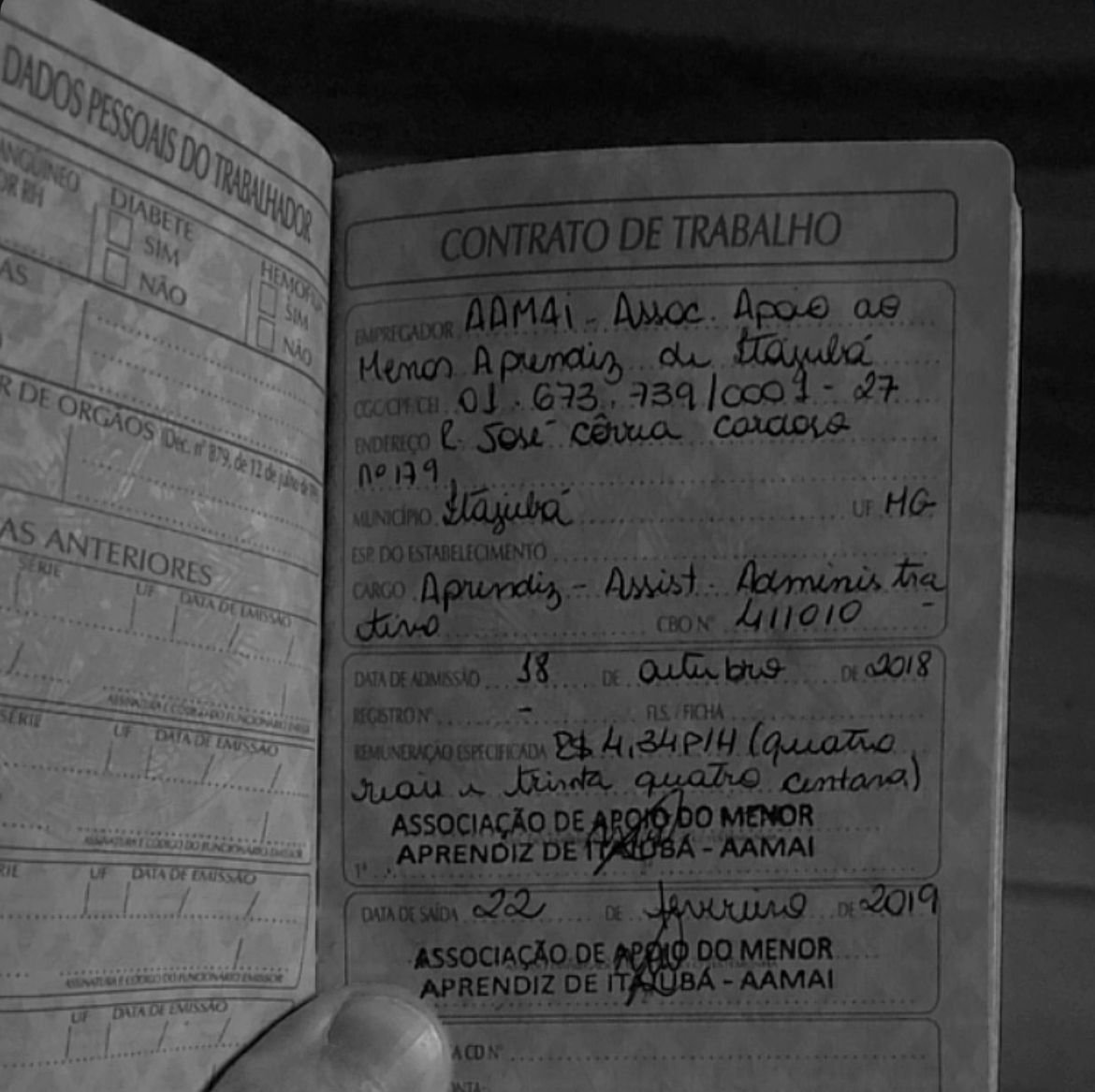 Carteira de trabalho CLT do Bruno — lembrança de onde tudo começou